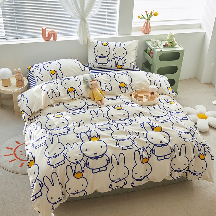 91家纺网 家纺一手货源 找家纺 怡家居  2023新款全棉米菲兔四件套 皇冠米菲