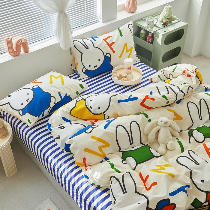 91家纺网 家纺一手货源 找家纺 怡家居  2023新款全棉米菲兔四件套 多彩米菲