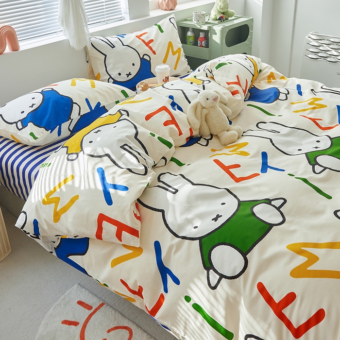 91家纺网 家纺一手货源 找家纺 怡家居  2023新款全棉米菲兔四件套 多彩米菲