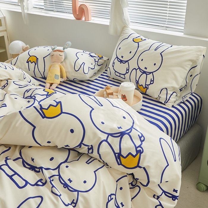 91家纺网 家纺一手货源 找家纺 怡家居  2023新款全棉米菲兔四件套 皇冠米菲