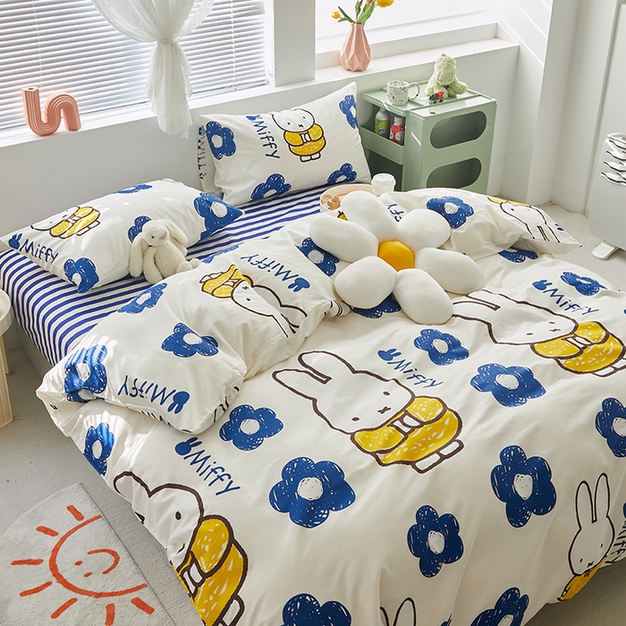 91家纺网 家纺一手货源 找家纺 怡家居  2023新款全棉米菲兔四件套 花朵米菲