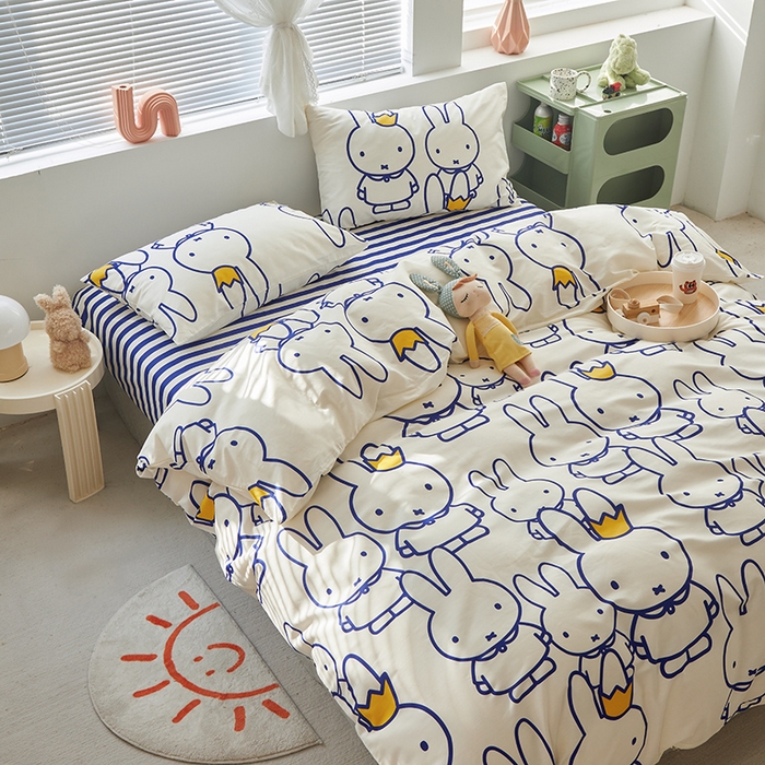 91家纺网 家纺一手货源 找家纺 怡家居  2023新款全棉米菲兔四件套 皇冠米菲