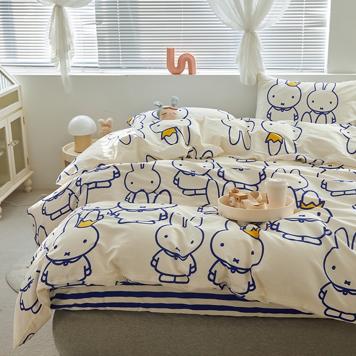 91家纺网 家纺一手货源 找家纺 怡家居  2023新款全棉米菲兔四件套 皇冠米菲