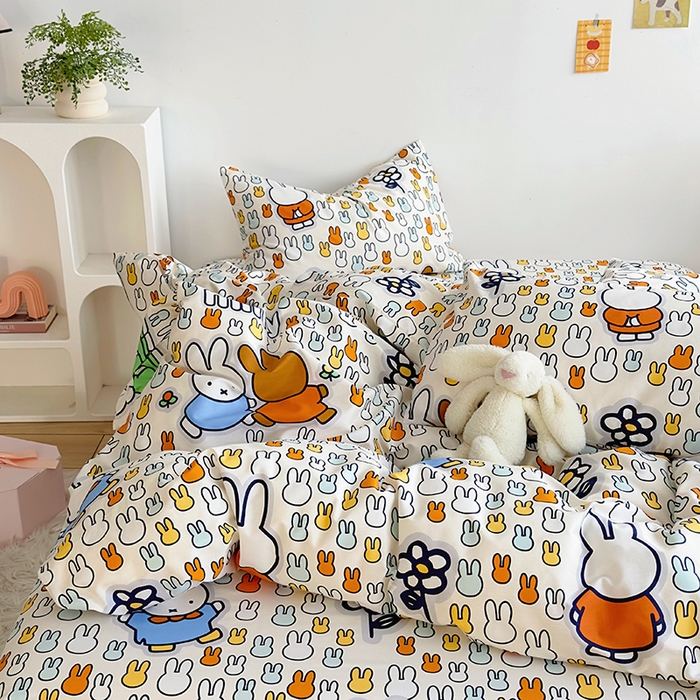 91家纺网 家纺一手货源 找家纺 怡家居  2023新款全棉米菲兔四件套 开心米菲