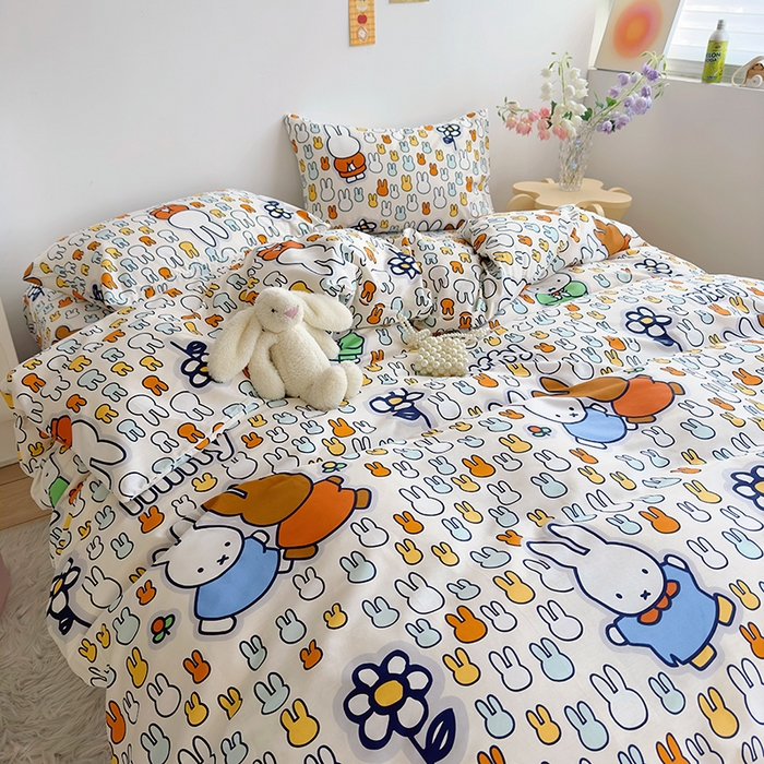 91家纺网 家纺一手货源 找家纺 怡家居  2023新款全棉米菲兔四件套 开心米菲