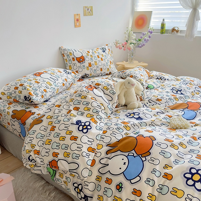 91家纺网 家纺一手货源 找家纺 怡家居  2023新款全棉米菲兔四件套 开心米菲