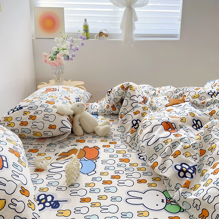 91家纺网 家纺一手货源 找家纺 怡家居  2023新款全棉米菲兔四件套 开心米菲