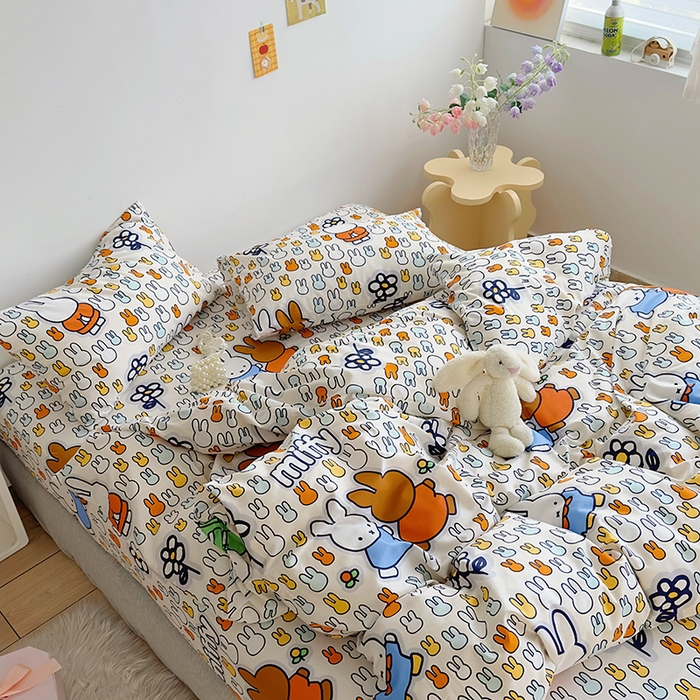 91家纺网 家纺一手货源 找家纺 怡家居  2023新款全棉米菲兔四件套 开心米菲