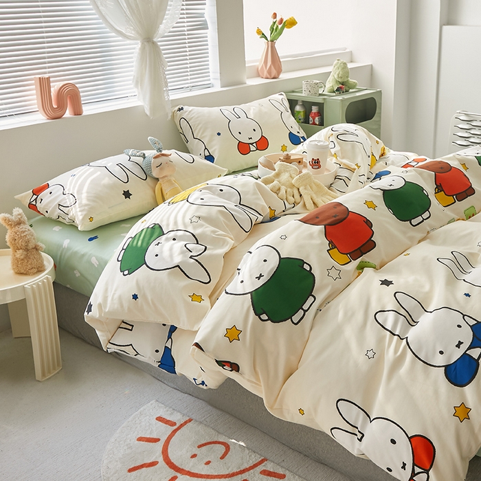 91家纺网 家纺一手货源 找家纺 怡家居  2023新款全棉米菲兔四件套 米菲伙伴