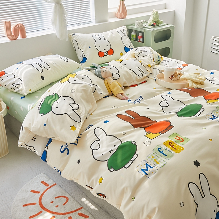 91家纺网 家纺一手货源 找家纺 怡家居  2023新款全棉米菲兔四件套 米菲伙伴