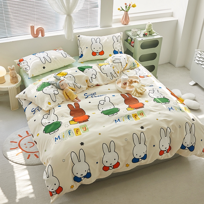 91家纺网 家纺一手货源 找家纺 怡家居  2023新款全棉米菲兔四件套 米菲伙伴