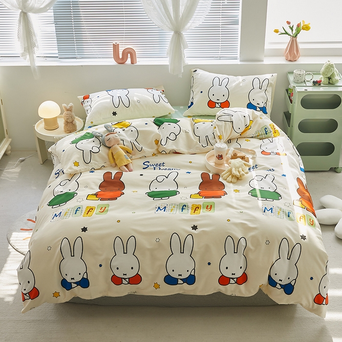 91家纺网 家纺一手货源 找家纺 怡家居  2023新款全棉米菲兔四件套 米菲伙伴