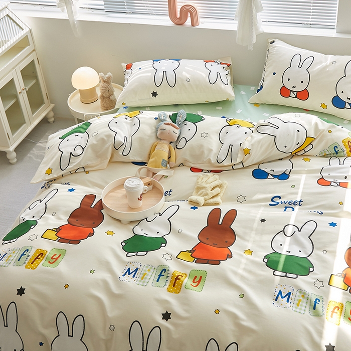 91家纺网 家纺一手货源 找家纺 怡家居  2023新款全棉米菲兔四件套 米菲伙伴