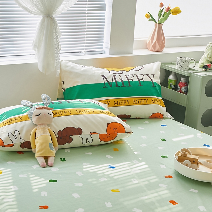 91家纺网 家纺一手货源 找家纺 怡家居  2023新款全棉米菲兔四件套 米菲家族