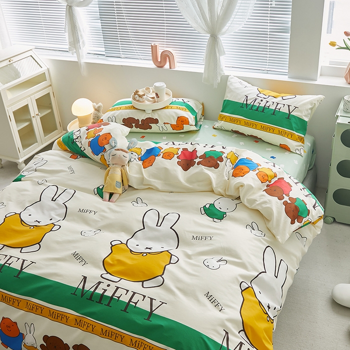 91家纺网 家纺一手货源 找家纺 怡家居  2023新款全棉米菲兔四件套 米菲家族