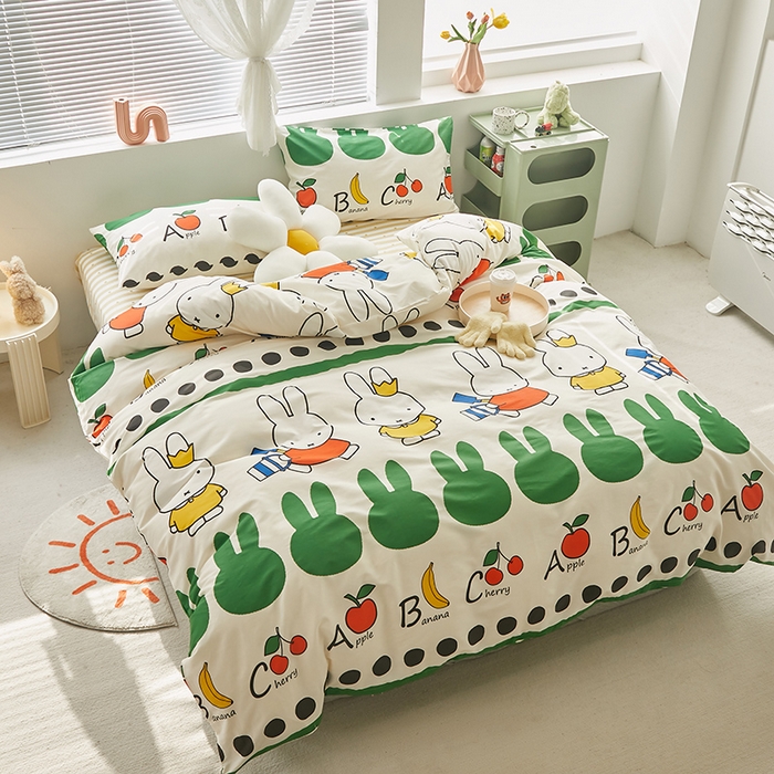 91家纺网 家纺一手货源 找家纺 怡家居  2023新款全棉米菲兔四件套 勤劳米菲