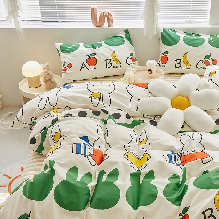 91家纺网 家纺一手货源 找家纺 怡家居  2023新款全棉米菲兔四件套 勤劳米菲