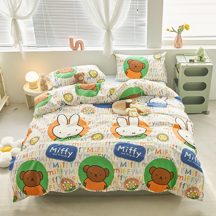 91家纺网 家纺一手货源 找家纺 怡家居  2023新款全棉米菲兔四件套 小熊米菲