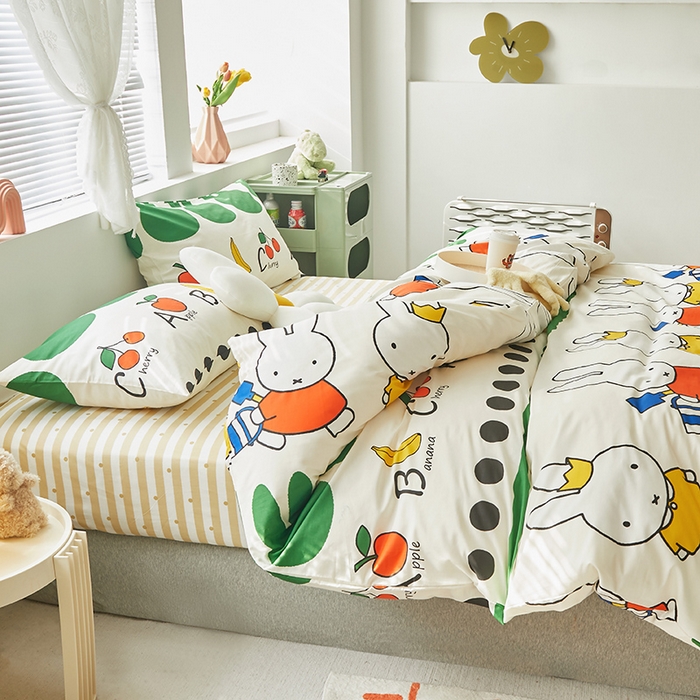 91家纺网 家纺一手货源 找家纺 怡家居  2023新款全棉米菲兔四件套 勤劳米菲