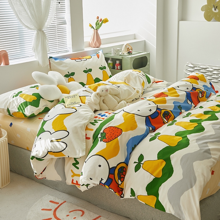 91家纺网 家纺一手货源 找家纺 怡家居  2023新款全棉米菲兔四件套 水果米菲