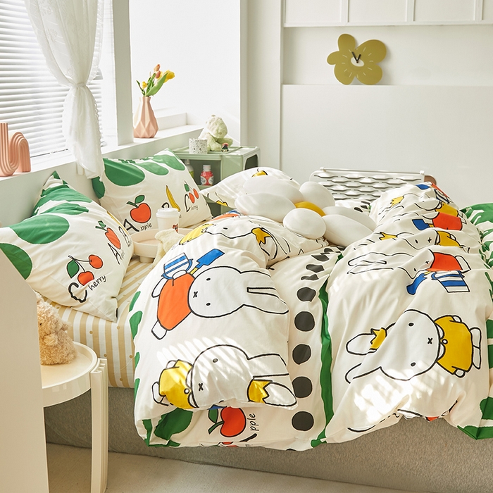 91家纺网 家纺一手货源 找家纺 怡家居  2023新款全棉米菲兔四件套 勤劳米菲