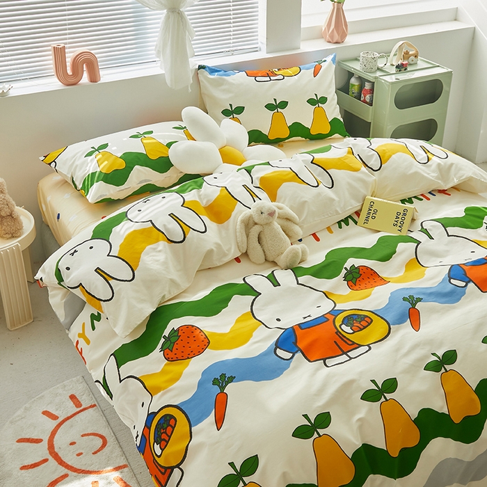 91家纺网 家纺一手货源 找家纺 怡家居  2023新款全棉米菲兔四件套 水果米菲