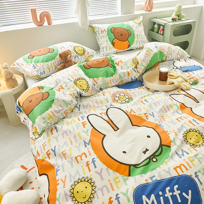 91家纺网 家纺一手货源 找家纺 怡家居  2023新款全棉米菲兔四件套 小熊米菲