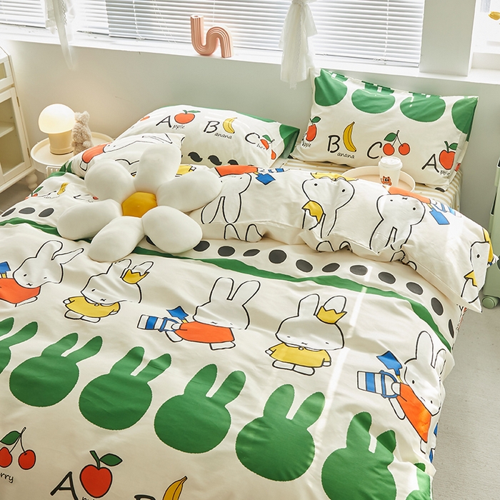 91家纺网 家纺一手货源 找家纺 怡家居  2023新款全棉米菲兔四件套 勤劳米菲