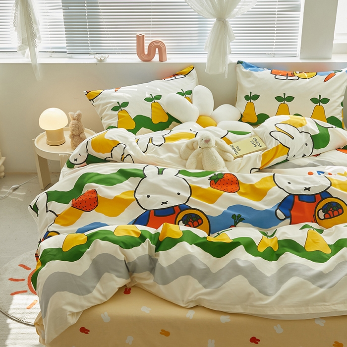 91家纺网 家纺一手货源 找家纺 怡家居  2023新款全棉米菲兔四件套 水果米菲