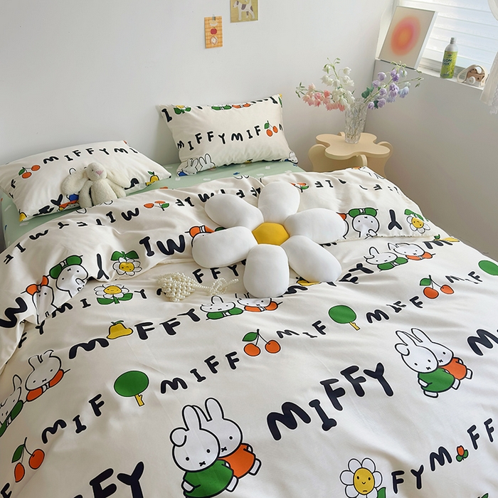 91家纺网 家纺一手货源 找家纺 怡家居  2023新款全棉米菲兔四件套 幸福米菲