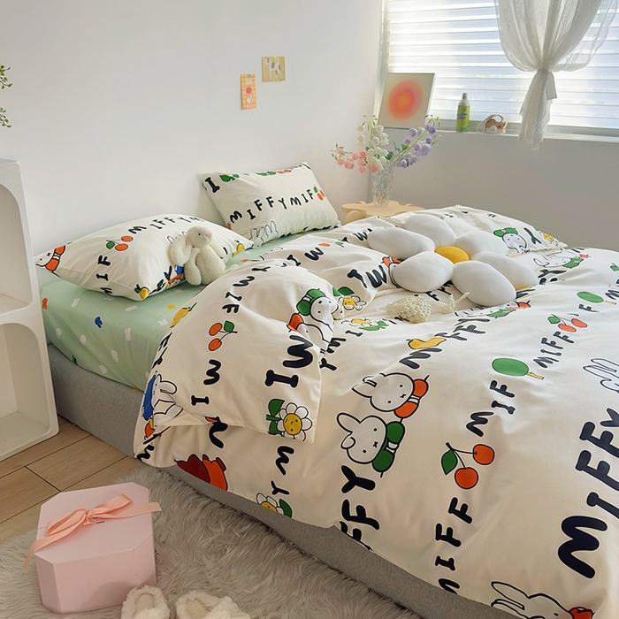 91家纺网 家纺一手货源 找家纺 怡家居  2023新款全棉米菲兔四件套 幸福米菲