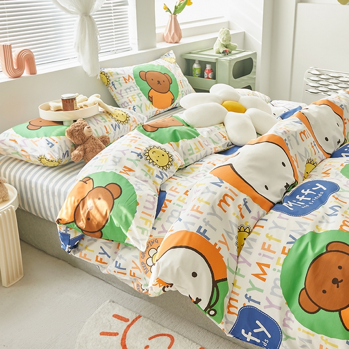 91家纺网 家纺一手货源 找家纺 怡家居  2023新款全棉米菲兔四件套 小熊米菲