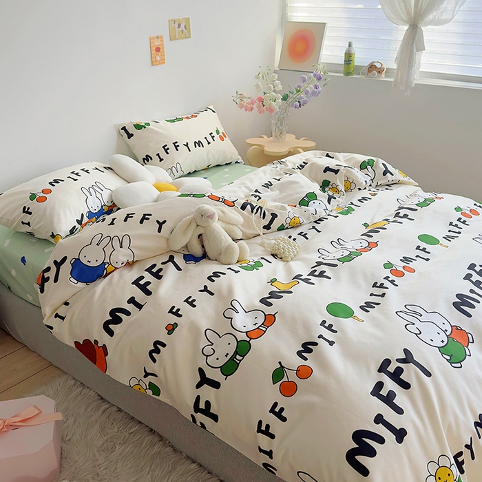 91家纺网 家纺一手货源 找家纺 怡家居  2023新款全棉米菲兔四件套 幸福米菲