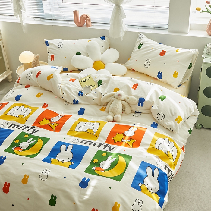 91家纺网 家纺一手货源 找家纺 怡家居  2023新款全棉米菲兔四件套 星月米菲