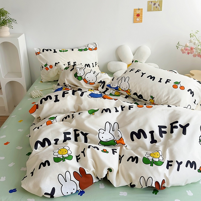 91家纺网 家纺一手货源 找家纺 怡家居  2023新款全棉米菲兔四件套 幸福米菲