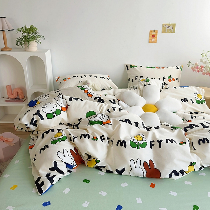 91家纺网 家纺一手货源 找家纺 怡家居  2023新款全棉米菲兔四件套 幸福米菲