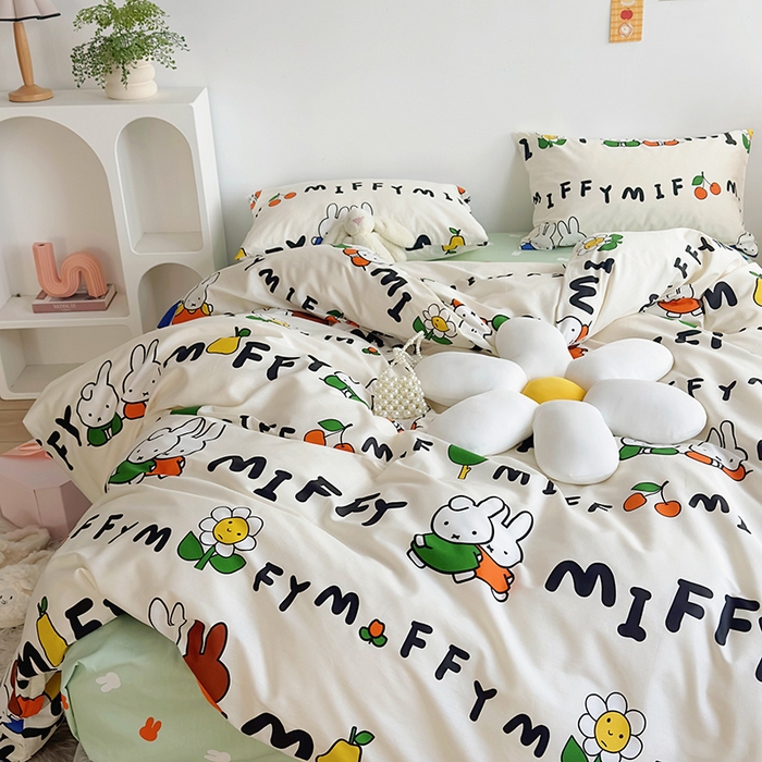 91家纺网 家纺一手货源 找家纺 怡家居  2023新款全棉米菲兔四件套 幸福米菲