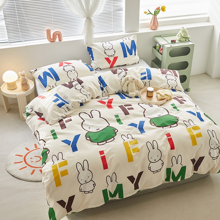 91家纺网 家纺一手货源 找家纺 怡家居  2023新款全棉米菲兔四件套 字母米菲兔