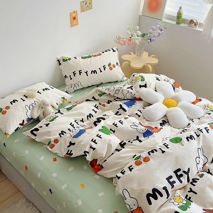 91家纺网 家纺一手货源 找家纺 怡家居  2023新款全棉米菲兔四件套 幸福米菲