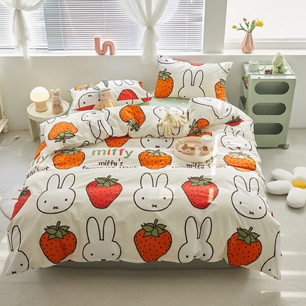 91家纺网 家纺一手货源 找家纺 怡家居  2023新款全棉米菲兔四件套 草莓米菲
