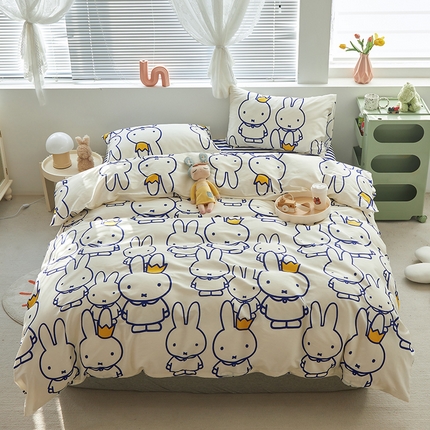 91家纺网 家纺一手货源 找家纺 怡家居  2023新款全棉米菲兔四件套 皇冠米菲