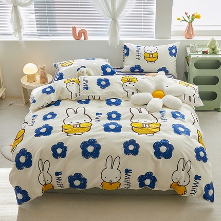 91家纺网 家纺一手货源 找家纺 怡家居  2023新款全棉米菲兔四件套 花朵米菲