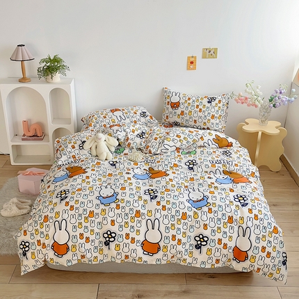 91家纺网 家纺一手货源 找家纺 怡家居  2023新款全棉米菲兔四件套 开心米菲