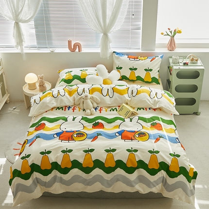 91家纺网 家纺一手货源 找家纺 怡家居  2023新款全棉米菲兔四件套 水果米菲