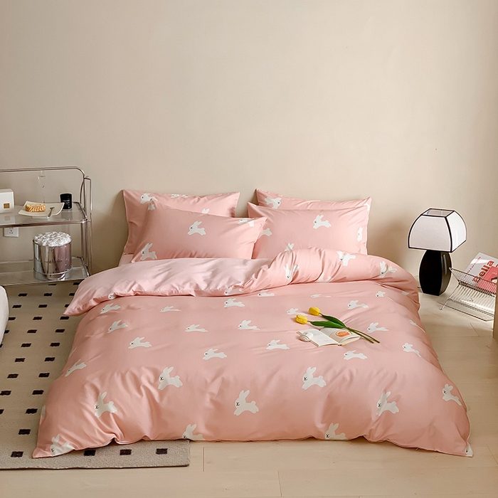 91家纺网 家纺一手货源 找家纺 荣轩 2023新款13372数码印花四件套 郊兔