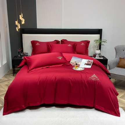 91家纺网 家纺一手货源 找家纺 栩裕纺织 2023新款长绒棉四件套-金鼎 金鼎大红