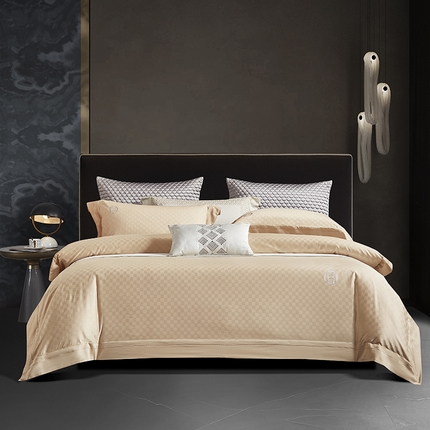 91家纺网 家纺一手货源 找家纺 时亿 2023新款天丝棉提花绣花四件套 格韵