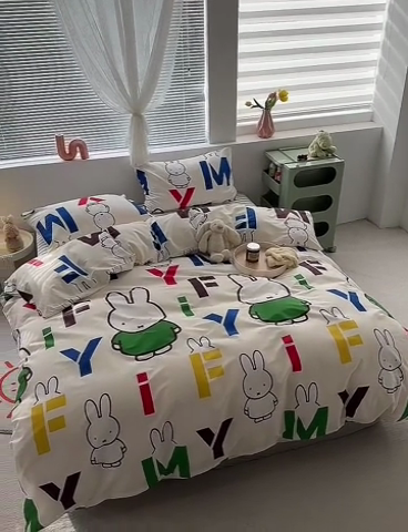 91家纺网 家纺一手货源 找家纺 怡家居  2023新款全棉米菲兔四件套 字母米菲兔