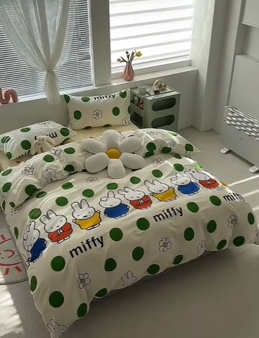 91家纺网 家纺一手货源 找家纺 怡家居  2023新款全棉米菲兔四件套 波点米菲