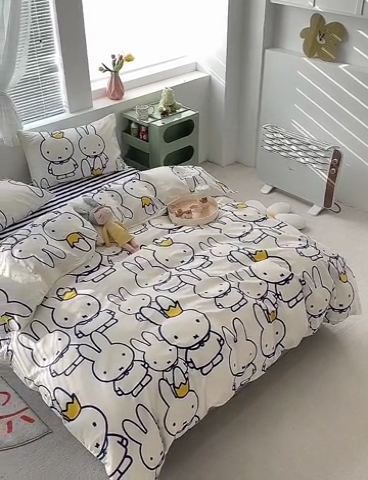 91家纺网 家纺一手货源 找家纺 怡家居  2023新款全棉米菲兔四件套 皇冠米菲